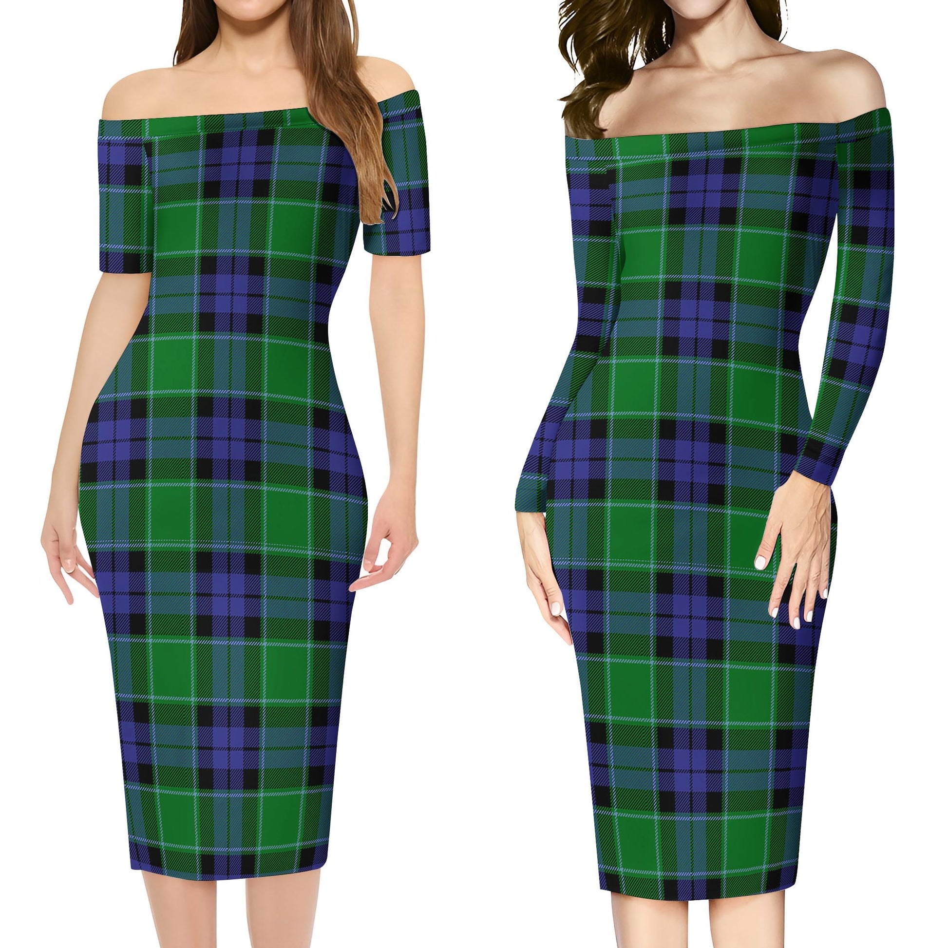 Monteith Tartan Off Shoulder Lady Dress Women's Dress - Tartan Vibes Clothing