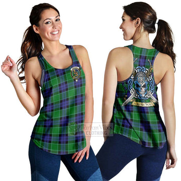 Monteith Tartan Women's Racerback Tanks with Family Crest Celtic Skull Style 4XL - Tartan Vibes Clothing