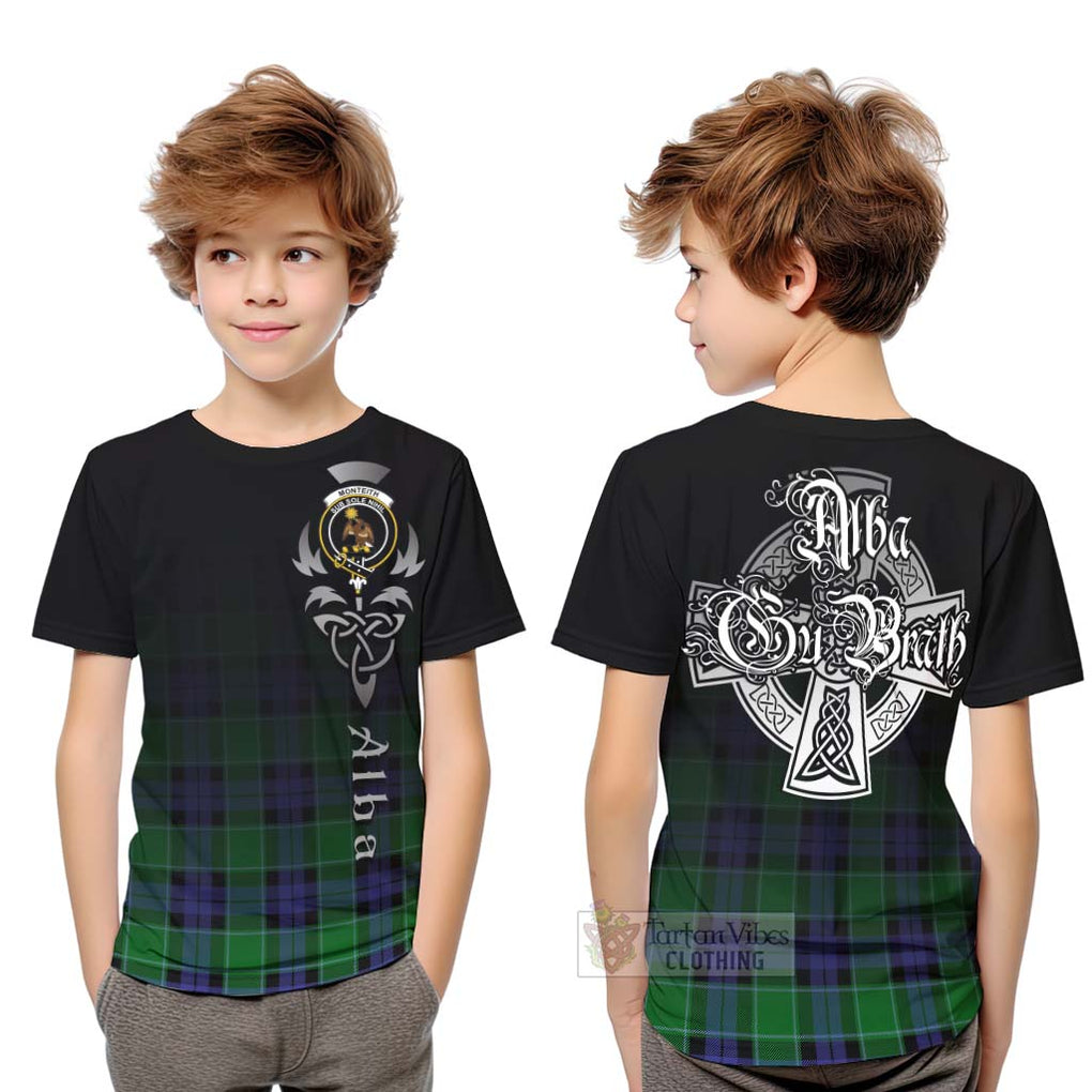 Monteith Tartan Kid T-Shirt Featuring Alba Gu Brath Family Crest Celtic Inspired Youth XL Size14 - Tartan Vibes Clothing