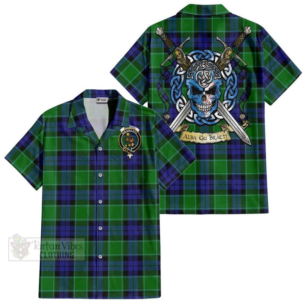 Monteith Tartan Hawaiian Shirt with Family Crest Celtic Skull Style Kid - Tartan Vibes Clothing