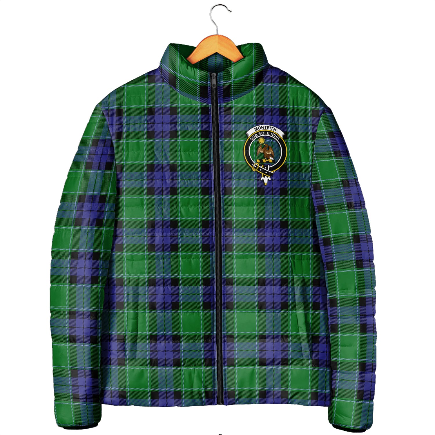 Monteith Tartan Padded Jacket with Family Crest Men's Padded Jacket - Tartan Vibes Clothing