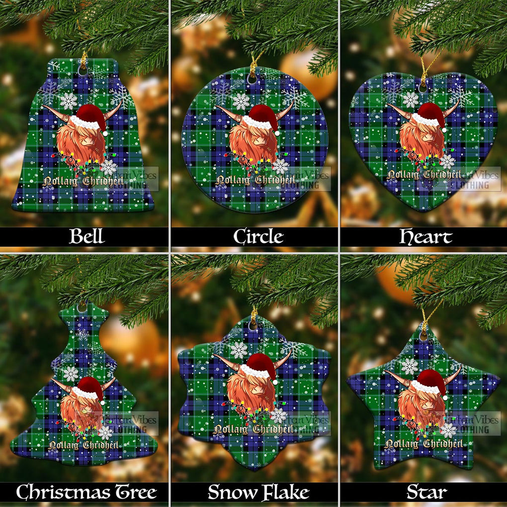 Monteith Tartan Christmas Ceramic Ornaments with Twinkle Highland Cattle Ceramic - Tartan Vibes Clothing