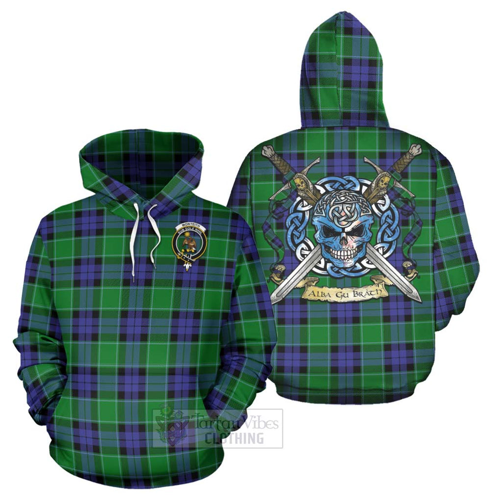 Monteith Tartan Hoodie with Family Crest Celtic Skull Style Zip Hoodie - Tartan Vibes Clothing