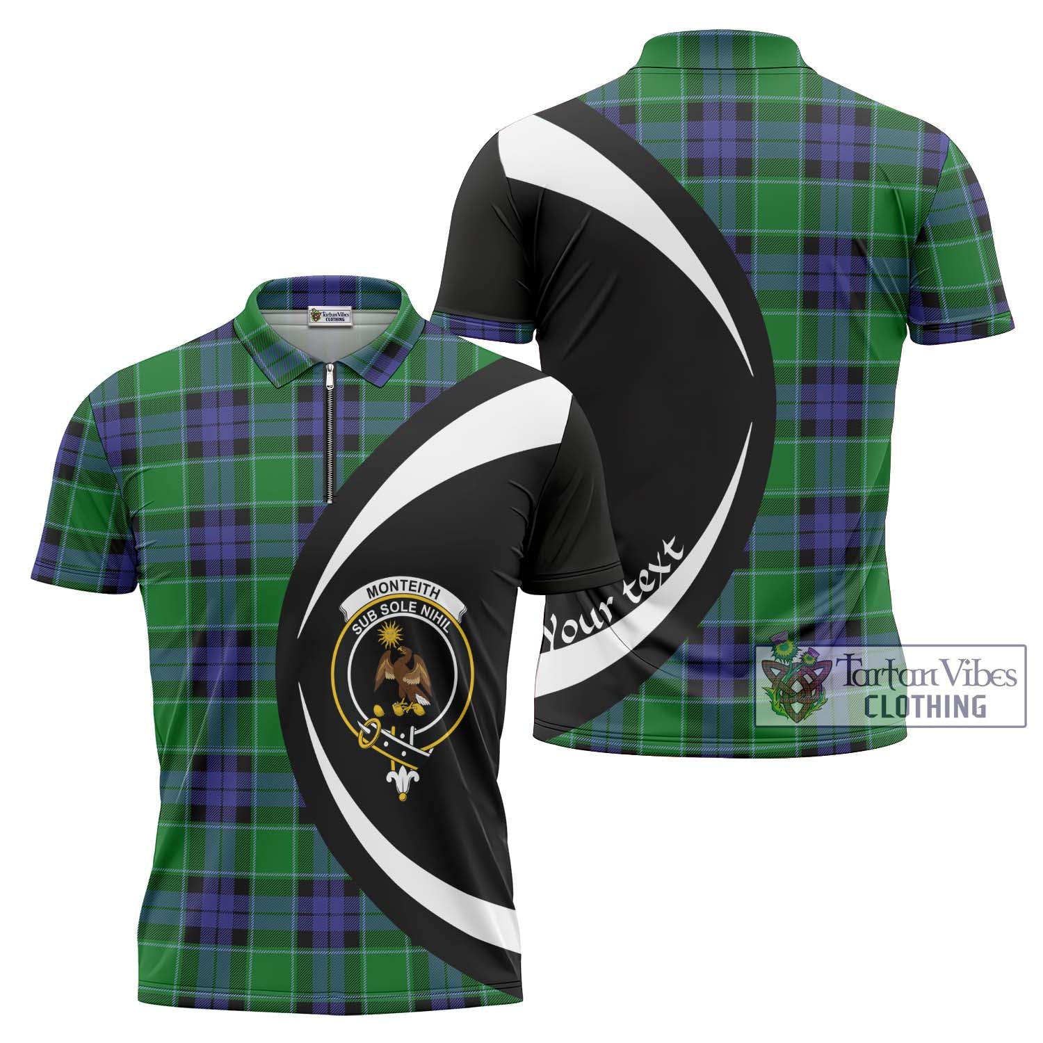 Monteith Tartan Zipper Polo Shirt with Family Crest Circle Style Unisex - Tartan Vibes Clothing