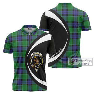 Monteith Tartan Zipper Polo Shirt with Family Crest Circle Style Unisex - Tartan Vibes Clothing