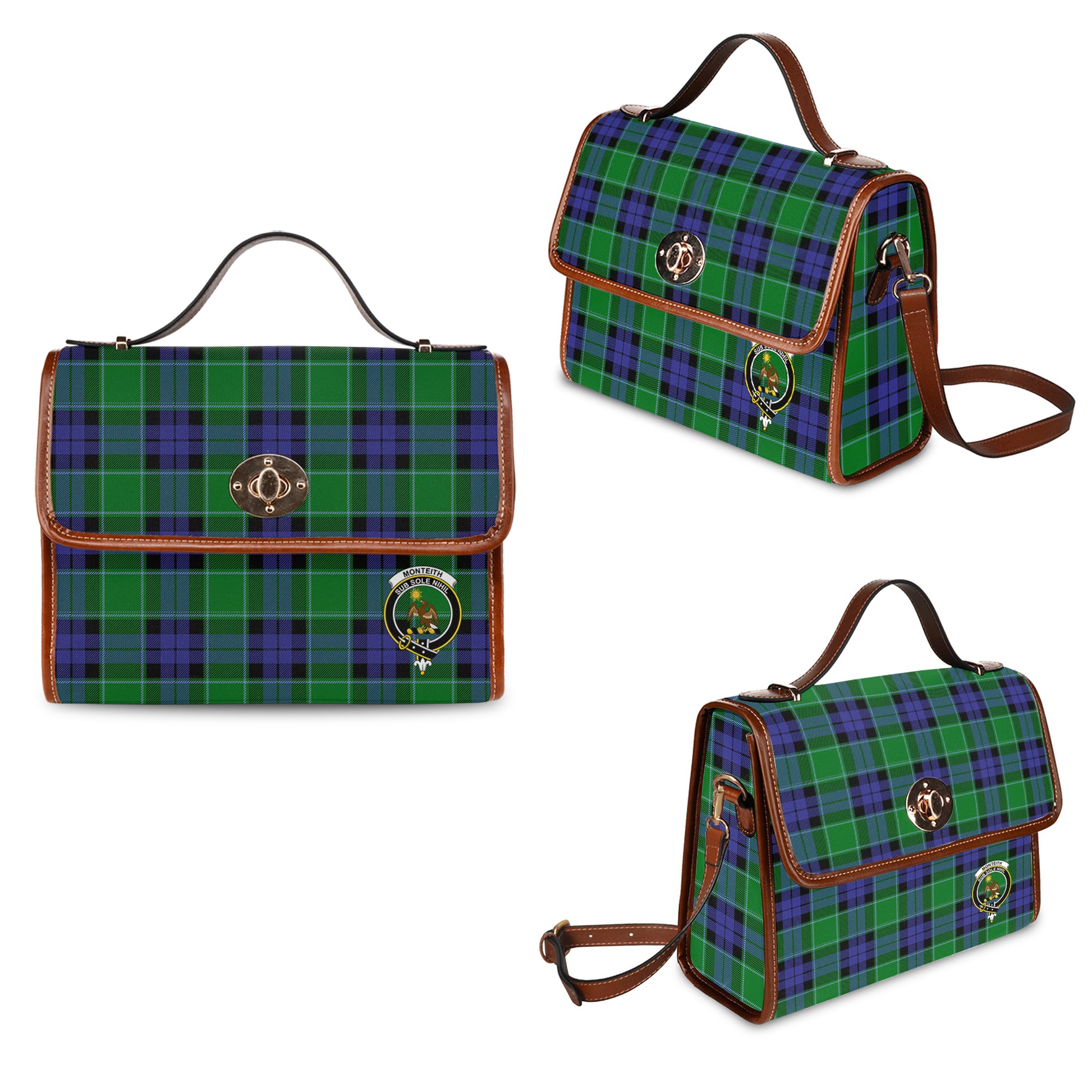 monteith-tartan-leather-strap-waterproof-canvas-bag-with-family-crest