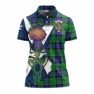 Tartan Vibes Clothing Monteith Tartan Family Crest Women's Polo Shirt Scottish Thistle Celtic Inspired
