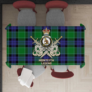 Monteith Tartan Tablecloth with Clan Crest and the Golden Sword of Courageous Legacy