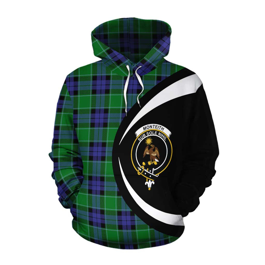 Monteith Tartan Cotton Hoodie with Family Crest Circle Style Pullover Hoodie XS - Tartan Vibes Clothing