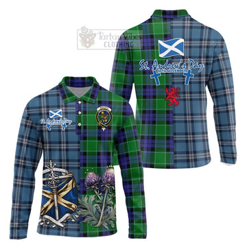 Monteith Tartan Long Sleeve Polo Shirt Happy St. Andrew's Day Half Tartan Style Unisex - Tartan Vibes Clothing