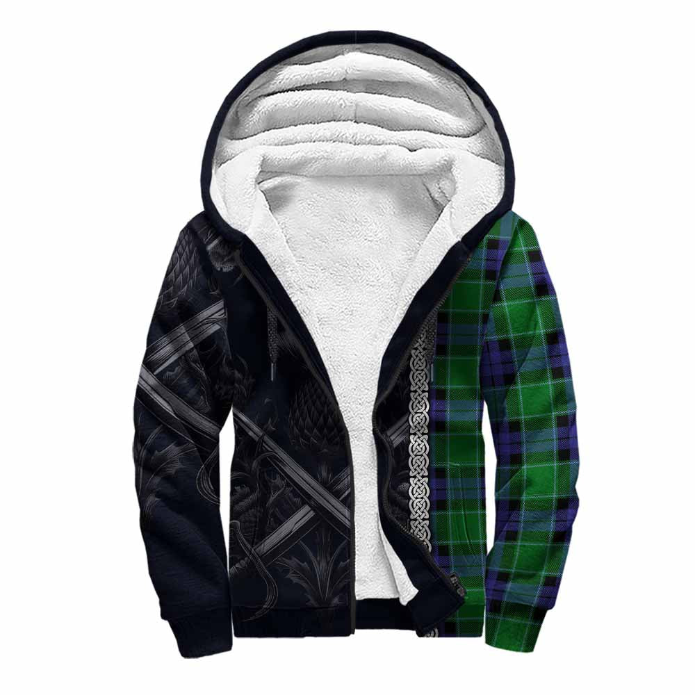 Monteith Tartan Sherpa Hoodie with Family Crest Cross Sword Thistle Celtic Vibes Unisex S - Tartan Vibes Clothing