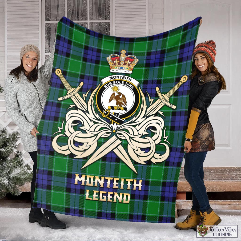 Monteith Tartan Blanket with Clan Crest and the Golden Sword of Courageous Legacy X-Large 59 x 79 inches 150 x 200 cm - Tartan Vibes Clothing