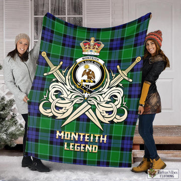 Monteith Tartan Blanket with Clan Crest and the Golden Sword of Courageous Legacy X-Large 59 x 79 inches 150 x 200 cm - Tartan Vibes Clothing