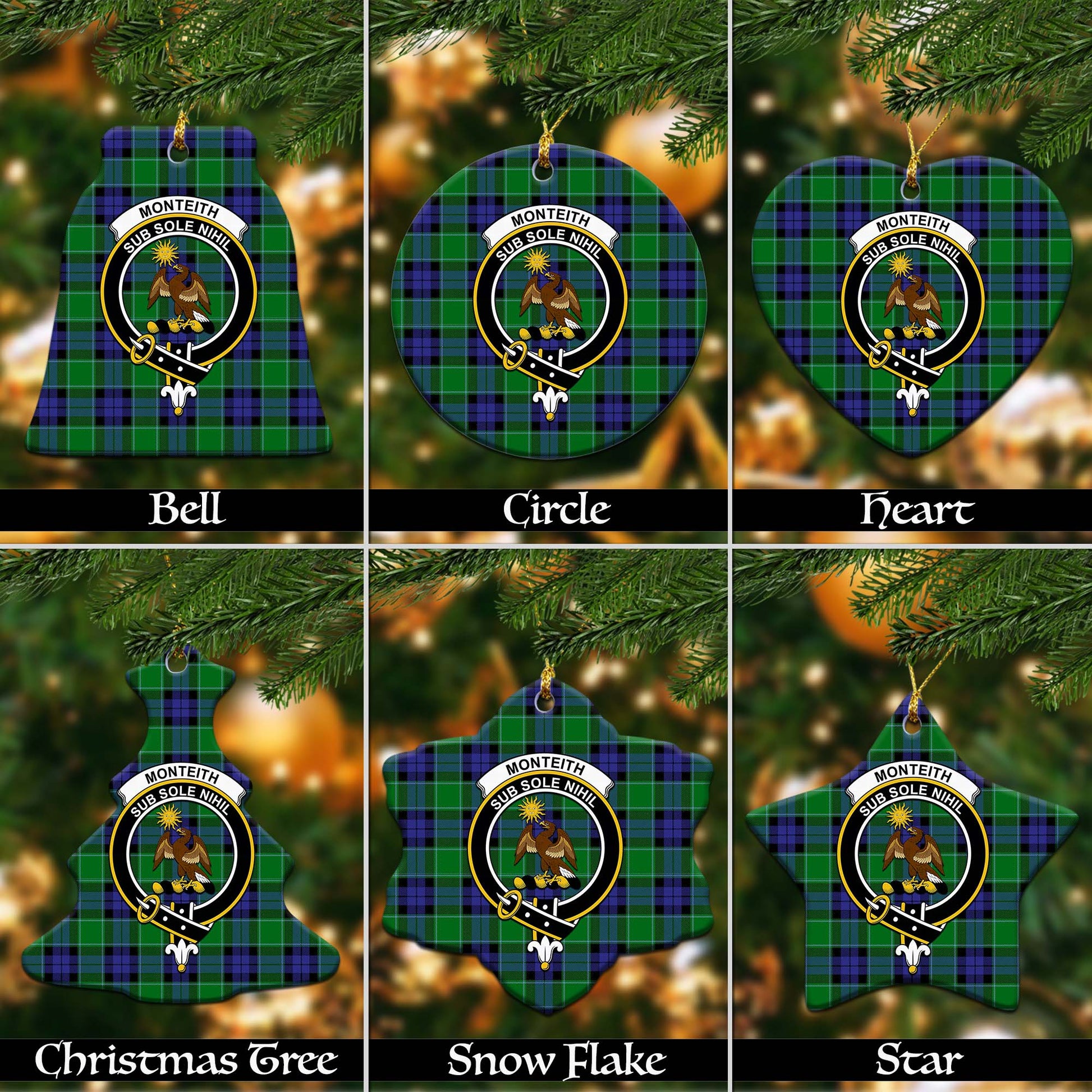 Monteith Tartan Christmas Ceramic Ornaments with Family Crest Ceramic - Tartan Vibes Clothing