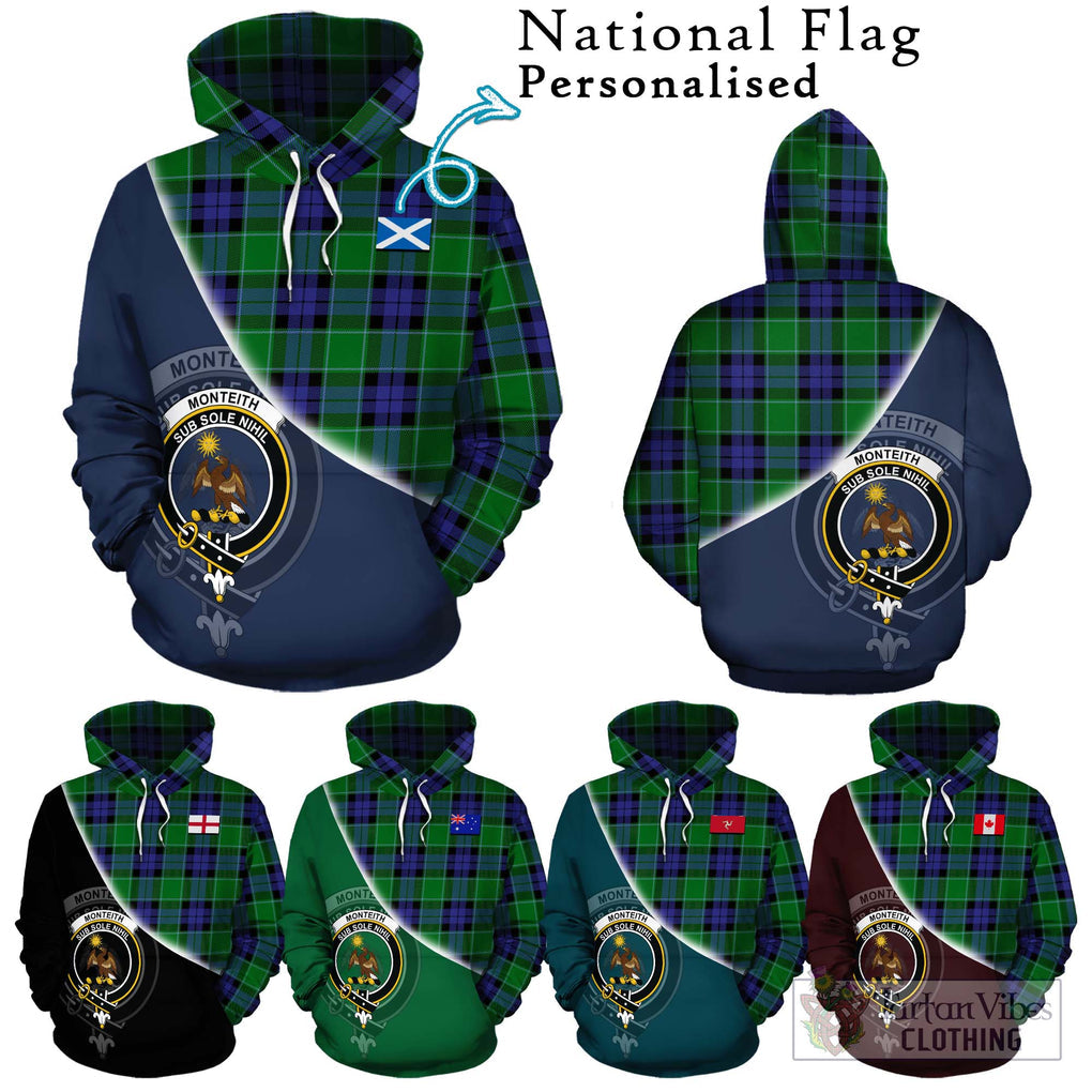 Monteith Tartan Hoodie with Personalised National Flag and Family Crest Half Style Zip Hoodie - Tartan Vibes Clothing