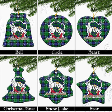 Monteith Tartan Christmas Ceramic Ornaments with Scottish Gnome Playing Bagpipes Ceramic - Tartan Vibes Clothing