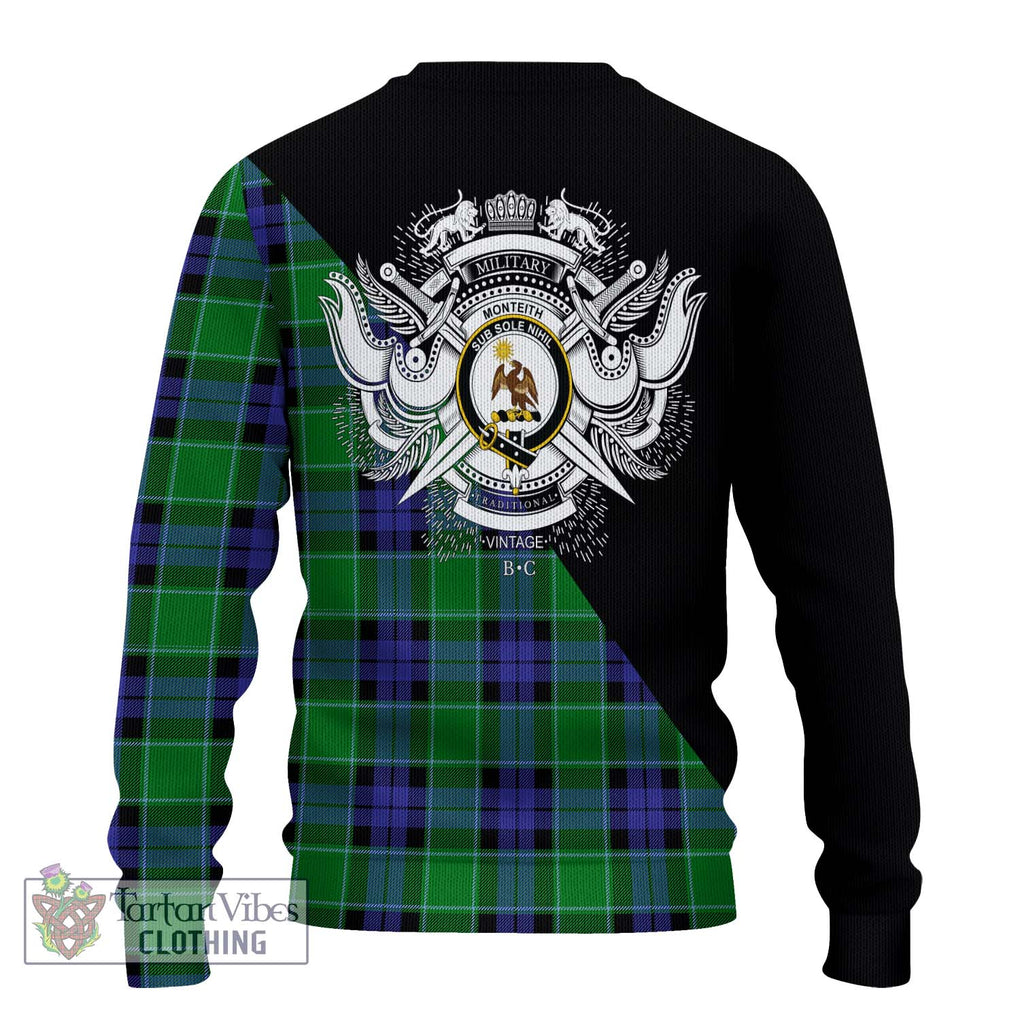 Monteith Tartan Ugly Sweater with Family Crest and Military Logo Style - Tartan Vibes Clothing