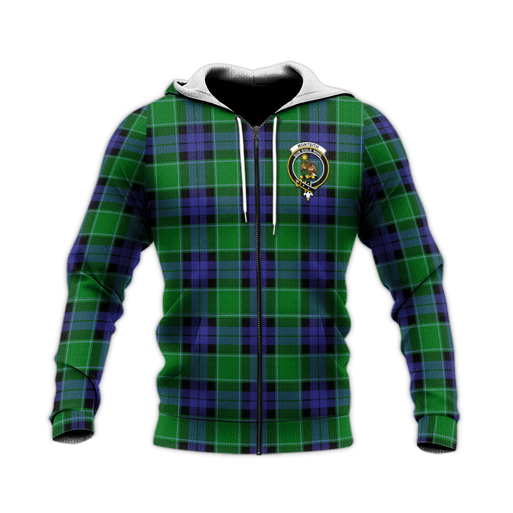 Monteith Tartan Knitted Hoodie with Family Crest Unisex Knitted Zip Hoodie - Tartan Vibes Clothing