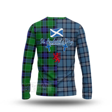 Monteith Tartan Long Sleeve T-Shirt Happy St. Andrew's Day Half Tartan Style - Tartan Vibes Clothing