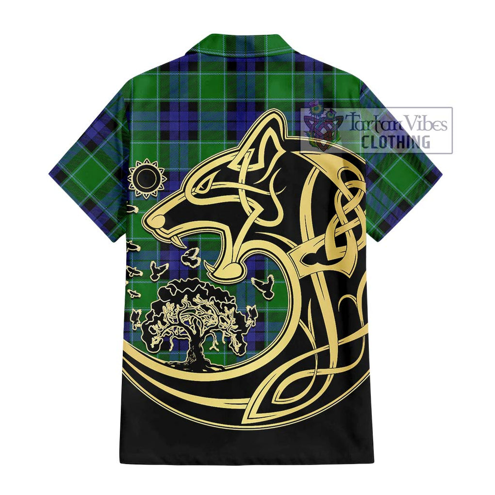 Monteith Tartan Hawaiian Shirt with Family Crest Celtic Wolf Style - Tartan Vibes Clothing