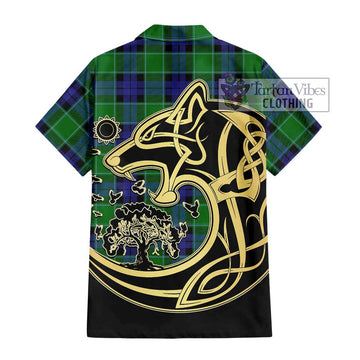 Monteith Tartan Hawaiian Shirt with Family Crest Celtic Wolf Style - Tartan Vibes Clothing