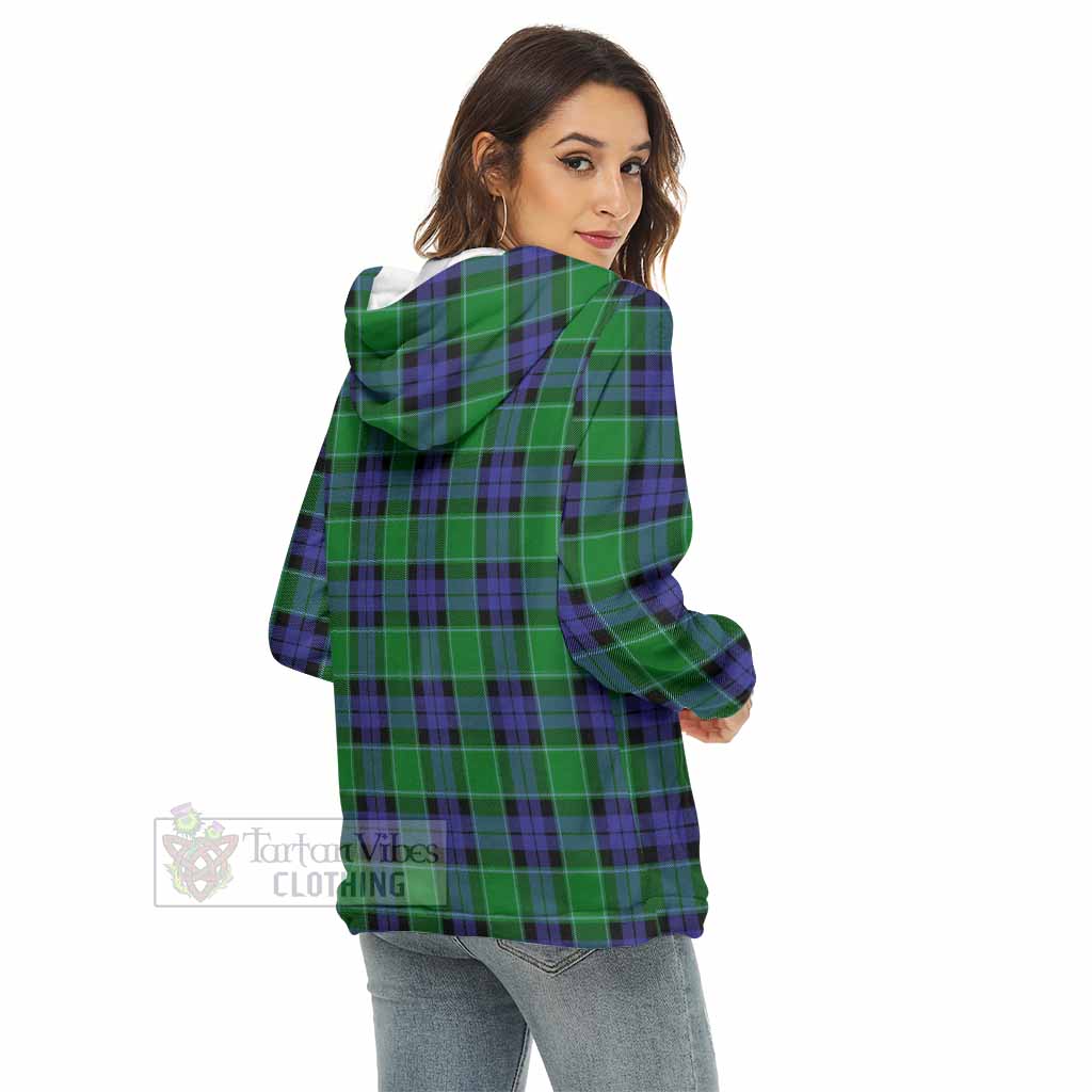 Monteith Tartan Women's Borg Fleece Hoodie with Half Zip with Family Crest - Tartan Vibes Clothing