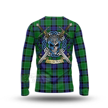 Monteith Tartan Long Sleeve T-Shirt with Family Crest Celtic Skull Style - Tartan Vibes Clothing
