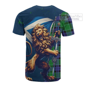 Monteith Tartan Family Crest Cotton T-shirt with Scottish Majestic Lion - Tartan Vibes Clothing