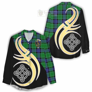 Monteith Tartan Women's Casual Shirt with Family Crest and Celtic Symbol Style - Tartan Vibes Clothing