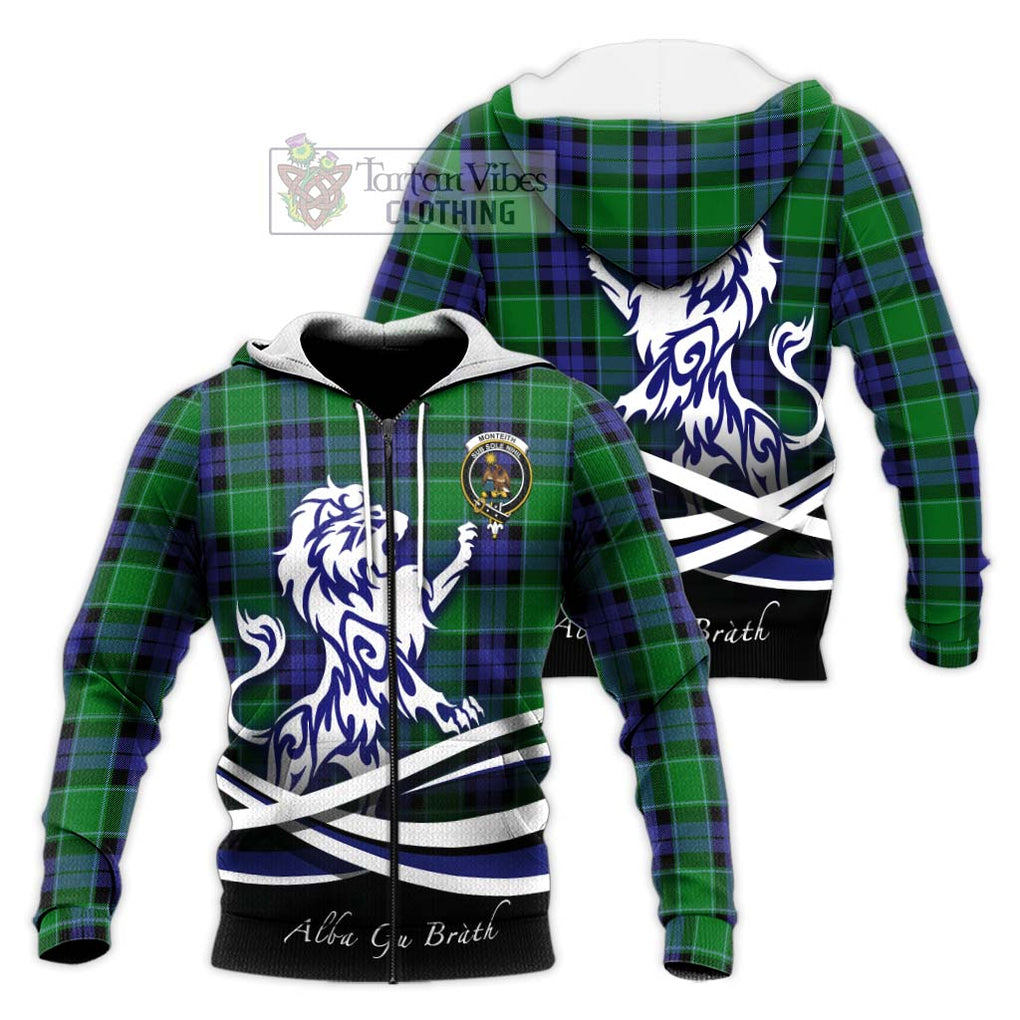 Monteith Tartan Knitted Hoodie with Alba Gu Brath Regal Lion Emblem Unisex Knitted Zip Hoodie - Tartan Vibes Clothing