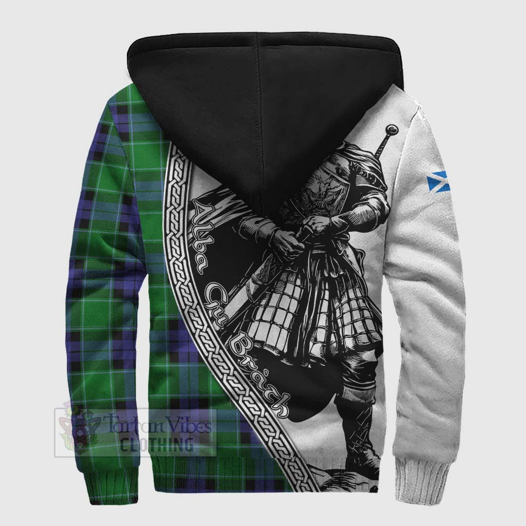 Monteith Tartan Clan Crest Sherpa Hoodie with Highlander Warrior Celtic Style - Tartan Vibes Clothing