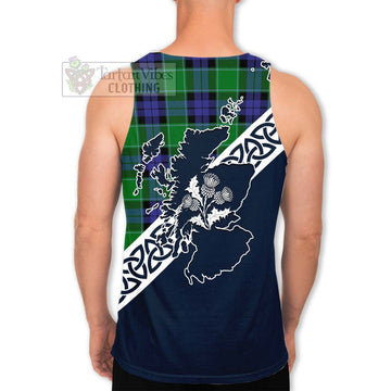 Monteith Tartan Men's Tank Top Featuring Thistle and Scotland Map - Tartan Vibes Clothing