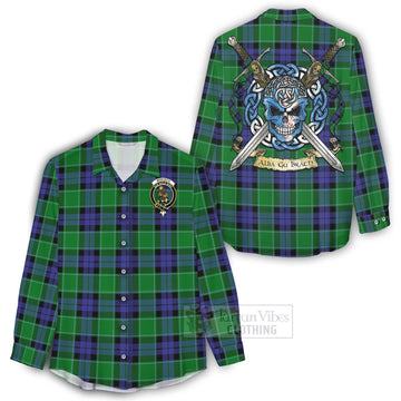 Monteith Tartan Women's Casual Shirt with Family Crest Celtic Skull Style - Tartan Vibes Clothing