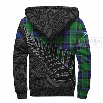 Tartan Vibes Clothing Monteith Crest Tartan Sherpa Hoodie with New Zealand Silver Fern Half Style