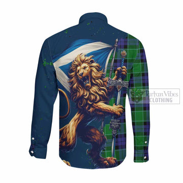 Monteith Tartan Family Crest Long Sleeve Button Shirt with Scottish Majestic Lion Men's Shirt - Tartan Vibes Clothing