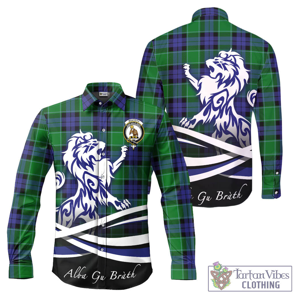 Monteith Tartan Long Sleeve Button Up Shirt with Alba Gu Brath Regal Lion Emblem - Tartan Vibes Clothing