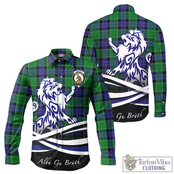 Monteith Tartan Long Sleeve Button Up Shirt with Alba Gu Brath Regal Lion Emblem - Tartan Vibes Clothing