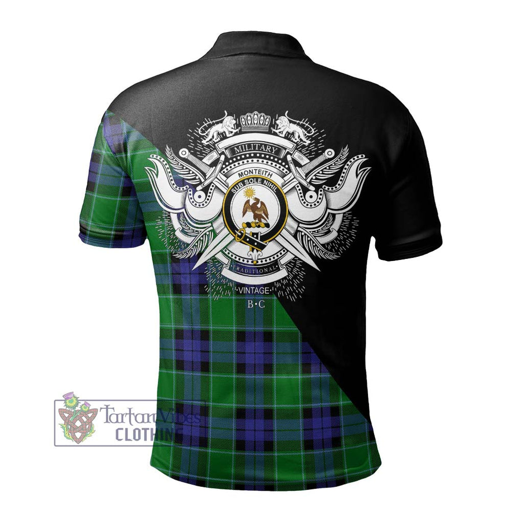 Monteith Tartan Polo Shirt with Family Crest and Military Logo Style - Tartan Vibes Clothing