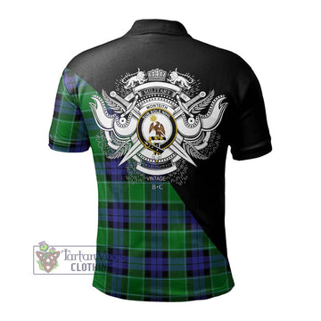 Monteith Tartan Polo Shirt with Family Crest and Military Logo Style - Tartan Vibes Clothing
