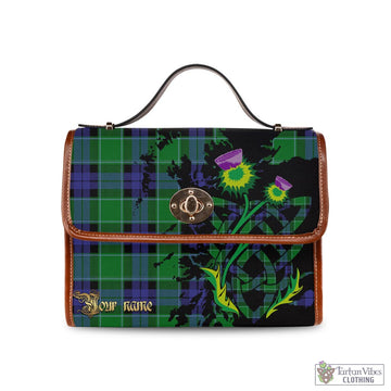 Monteith Tartan Waterproof Canvas Bag with Scotland Map and Thistle Celtic Accents