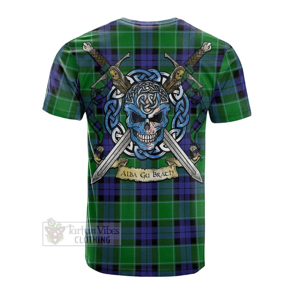 Monteith Tartan Cotton T-shirt with Family Crest Celtic Skull Style Men's Shirt - Tartan Vibes Clothing