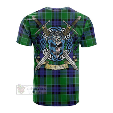 Monteith Tartan Cotton T-shirt with Family Crest Celtic Skull Style Men's Shirt - Tartan Vibes Clothing