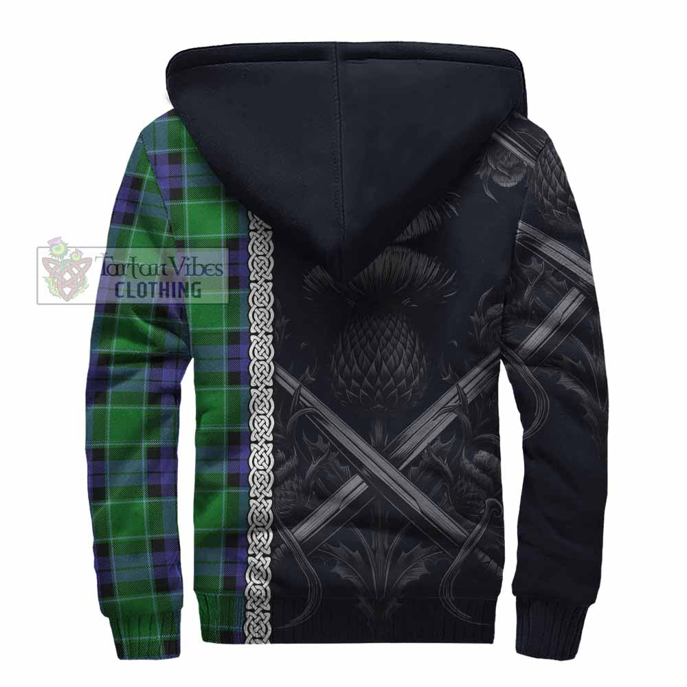 Monteith Tartan Sherpa Hoodie with Family Crest Cross Sword Thistle Celtic Vibes - Tartan Vibes Clothing