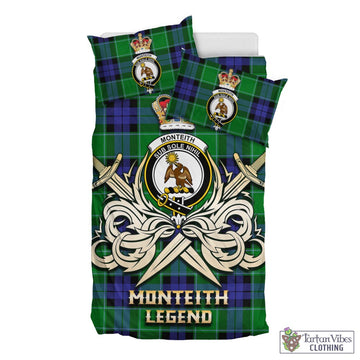 Monteith Tartan Bedding Set with Clan Crest and the Golden Sword of Courageous Legacy