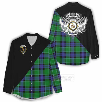 Monteith Tartan Women's Casual Shirt with Family Crest and Military Logo Style - Tartan Vibes Clothing