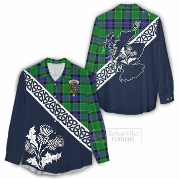 Monteith Tartan Women's Casual Shirt Featuring Thistle and Scotland Map - Tartan Vibes Clothing