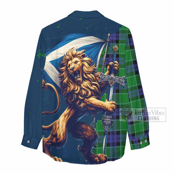 Monteith Tartan Family Crest Women's Casual Shirt with Scottish Majestic Lion - Tartan Vibes Clothing