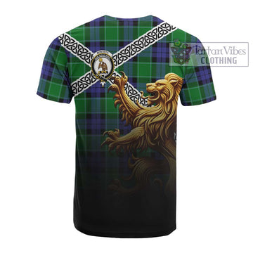 Tartan Vibes Clothing Monteith Crest Tartan Cotton T-shirt with Golden Lion Emblem Celtic Style