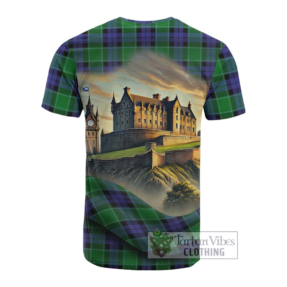 Monteith Tartan Family Crest Cotton T-shirt with Scottish Ancient Castle Style - Tartan Vibes Clothing