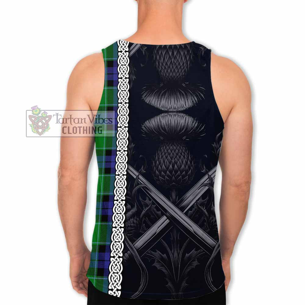 Monteith Tartan Men's Tank Top with Family Crest Cross Sword Thistle Celtic Vibes - Tartan Vibes Clothing